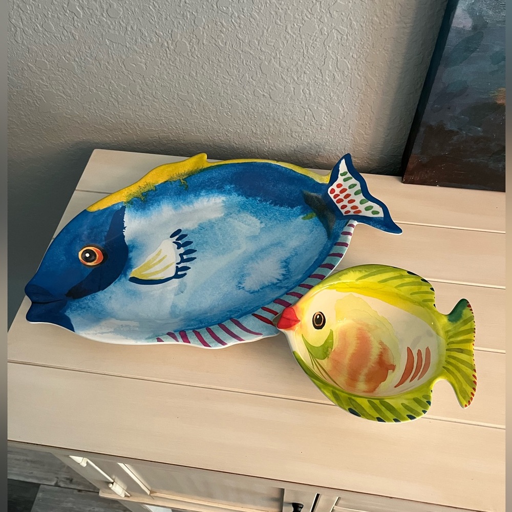 Pier 1 Tropical Fish Melamine 2pc Serving Platter and Dip Bowl